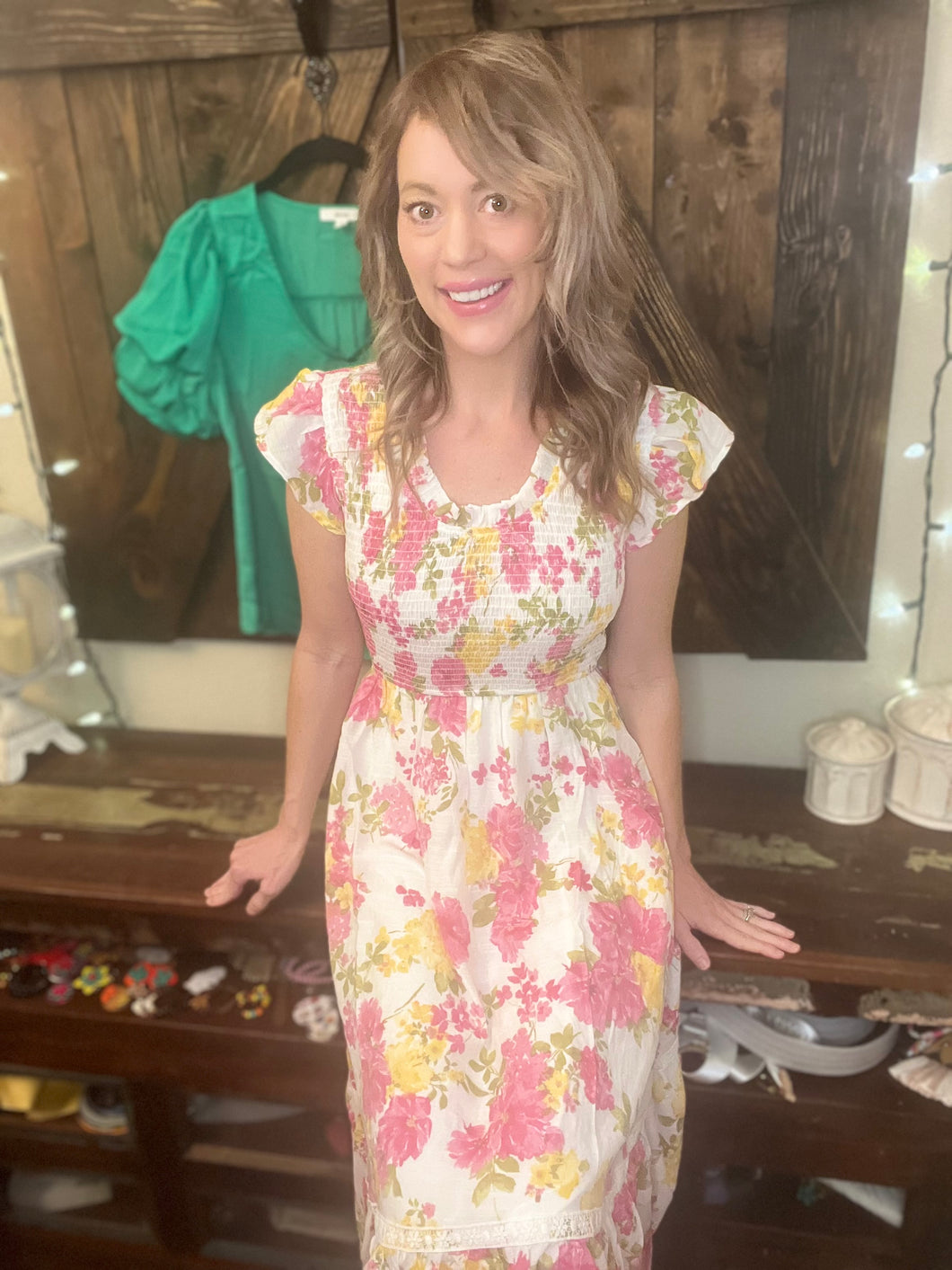 Floral ruched top dress